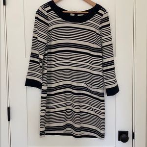 Jcrew navy and ivory silk shift dress